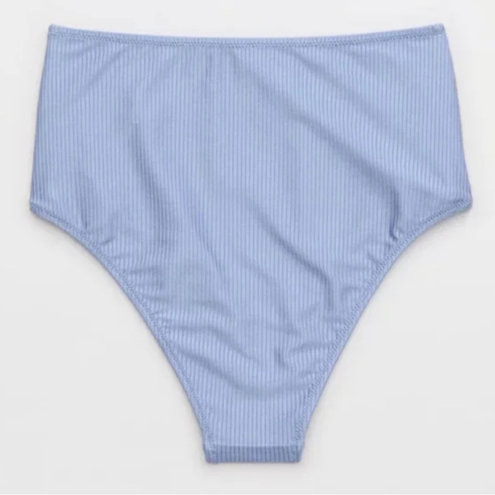 Aerie NWT Shine Rib High Waisted Cheeky Bikini Bottom In Light Blue; Size XS - Picture 2 of 7
